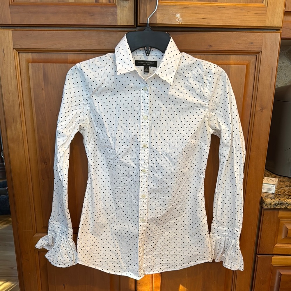Banana Republic White Polka Dot Blouse